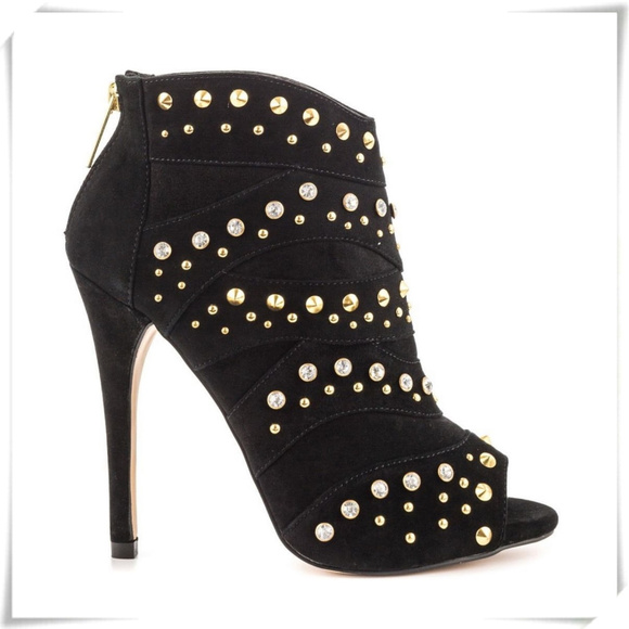 bebe Shoes - Bebe High Heel Peep Toe Booties with Studs
